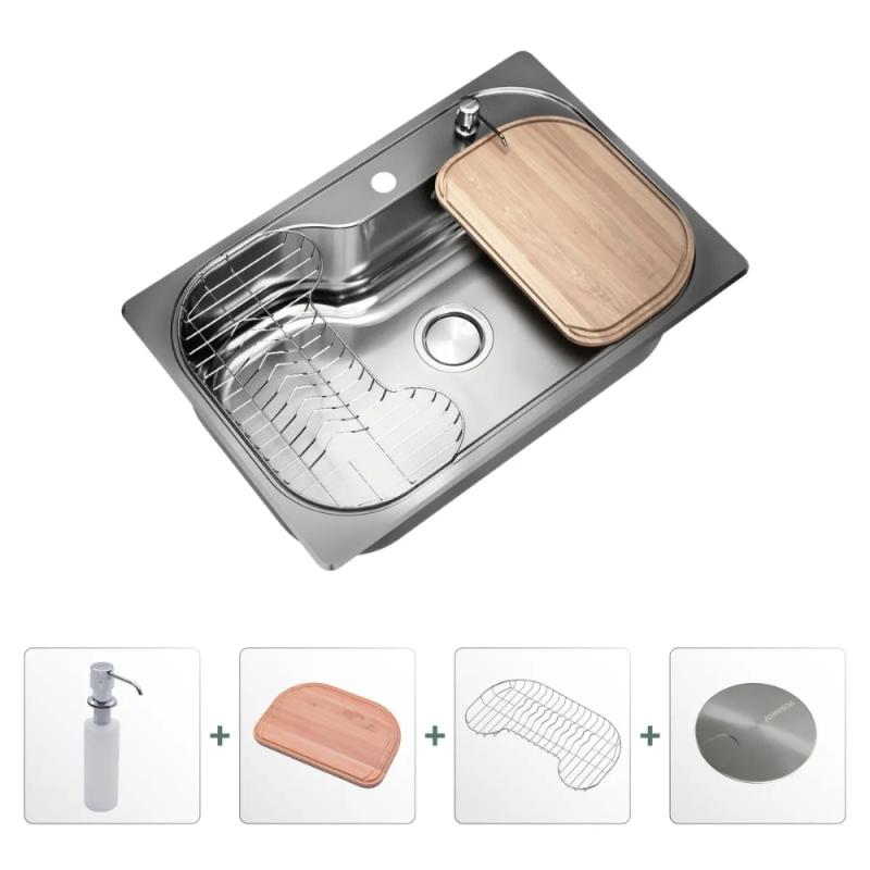 Kit Bacha De Cocina Johnson Acero Luxor Si71 + Accesorios (P30LUXOR71K1)