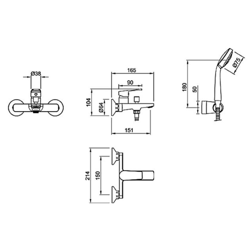 Grifería Ducha Exterior Con Transf Monocomando Peirano Black Rio (83-176N)