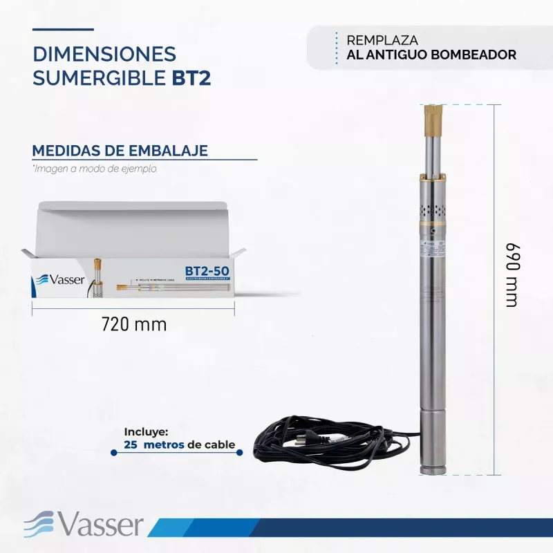 Bomba De Pozo Sumergible Motorarg Vasser BT2  2" 0.5 HP