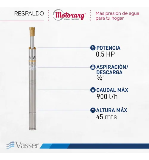 Bomba De Pozo Sumergible Motorarg Vasser BT2  2" 0.5 HP