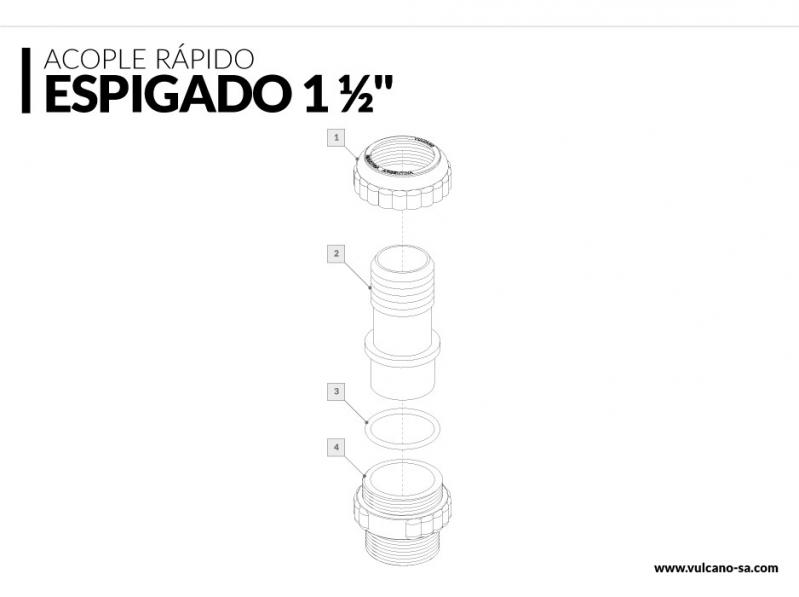 Acople rápido espigado 1 1/2" Vulcano Cód 101001