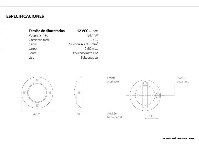 Luminaria subacuática LED RGB-28 Vulcano Cód 112202