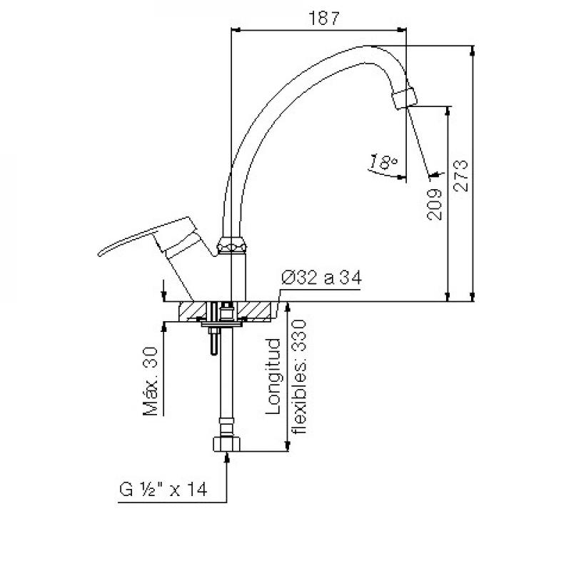 Grifería Cocina Monocomando Mesada Fv Arizona 0423/B1
