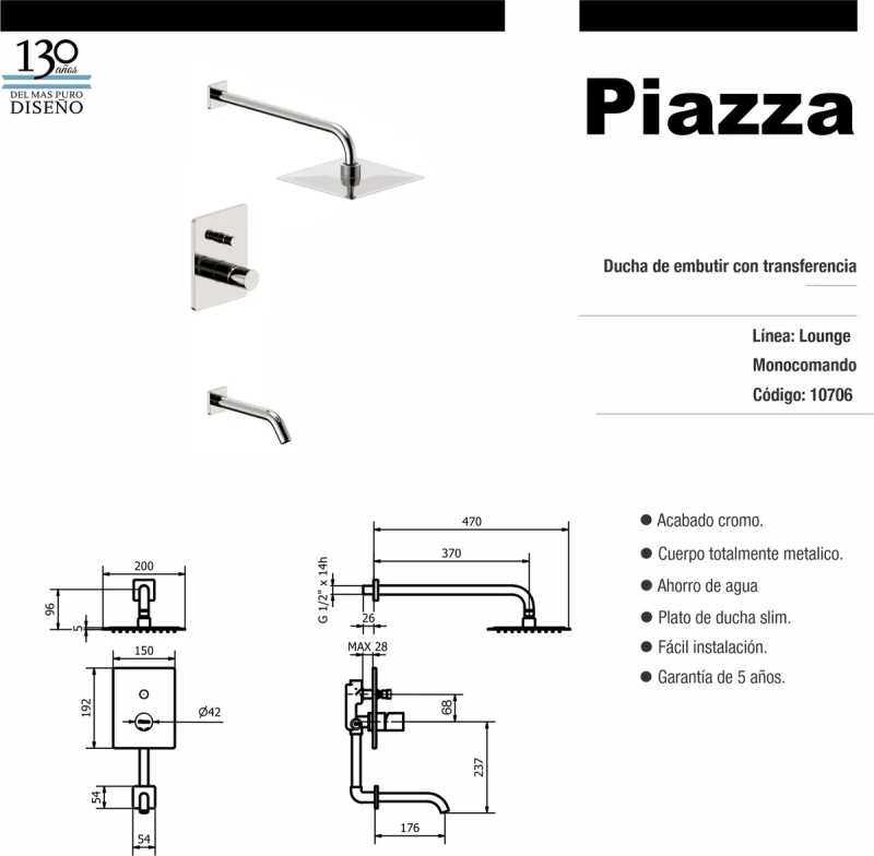 Grifería Ducha Piazza Lounge Cromo 10706