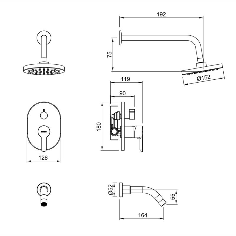 Grifería Ducha Embutir Monocomando Peirano Adra Plus 80-203 Cromo