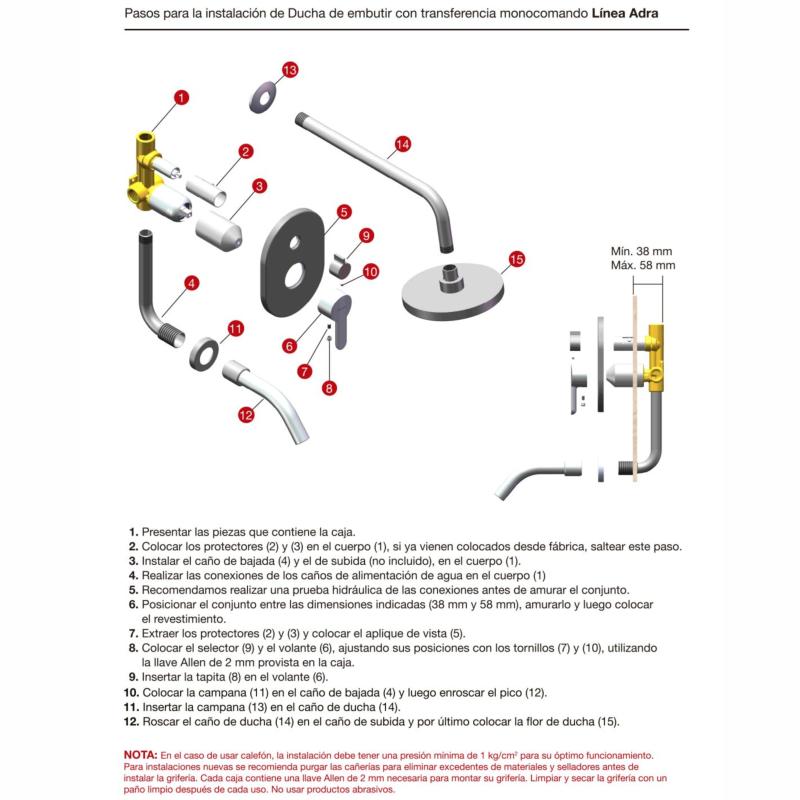 Grifería Ducha Embutir Monocomando Peirano Adra Plus 80-203 Cromo