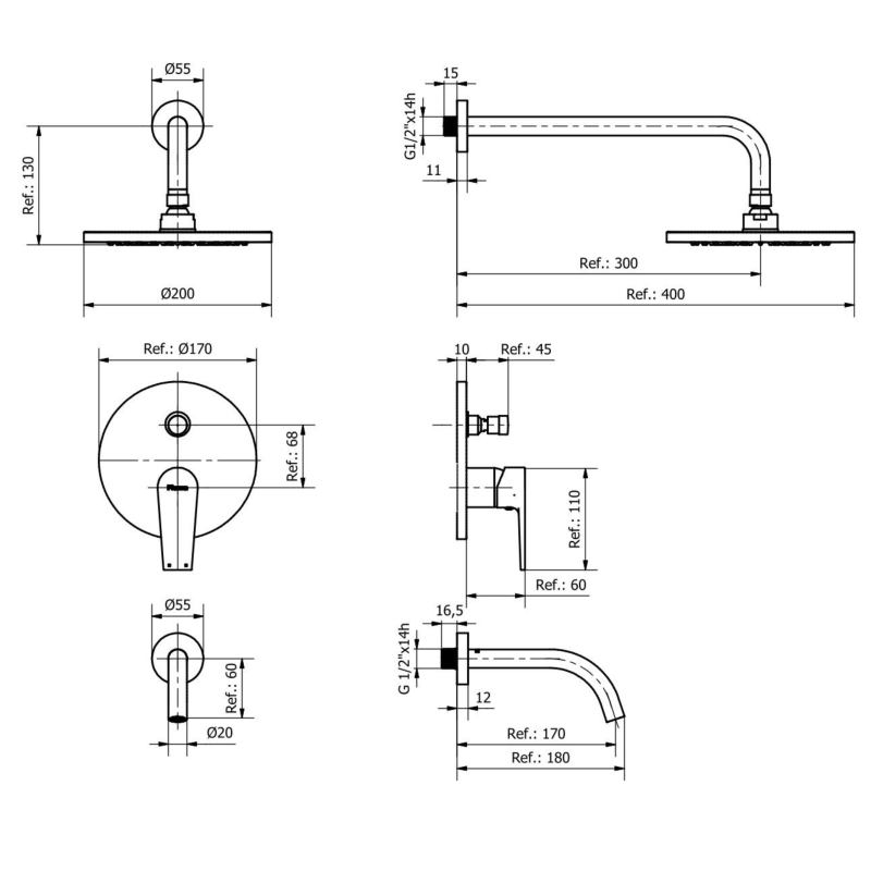 Grifería Baño Ducha Embutir Con Transferencia Piazza Next 10206 Cromo