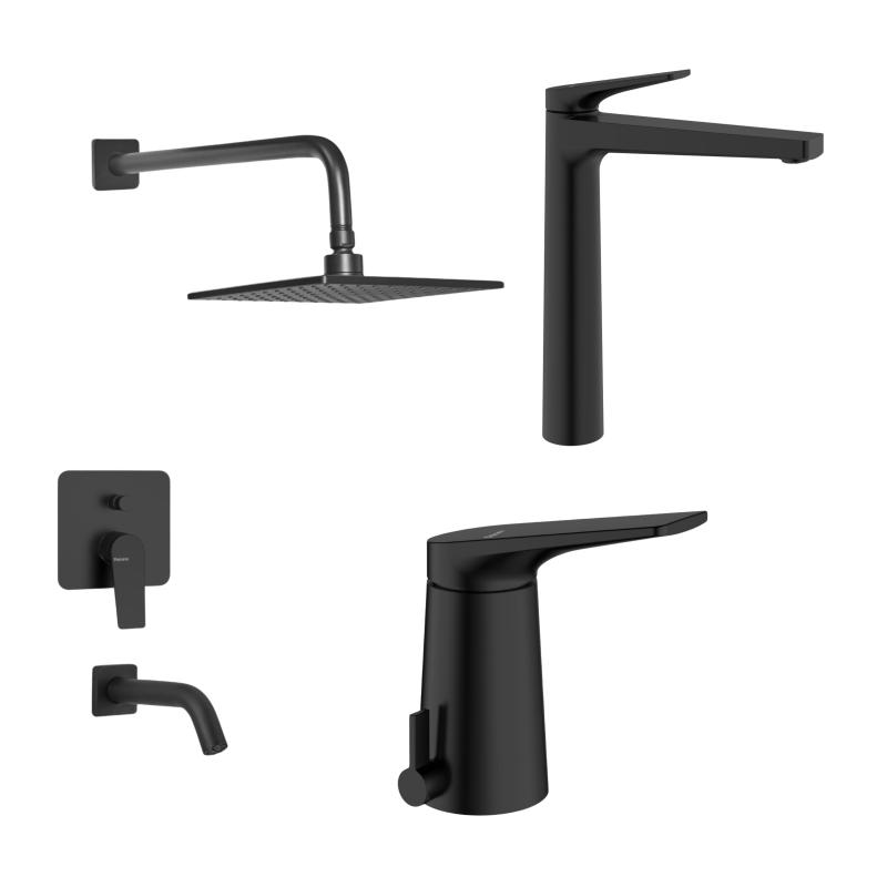 Combo Grifería Lavatorio Alto + Ducha + Bidet Peirano Wave Black