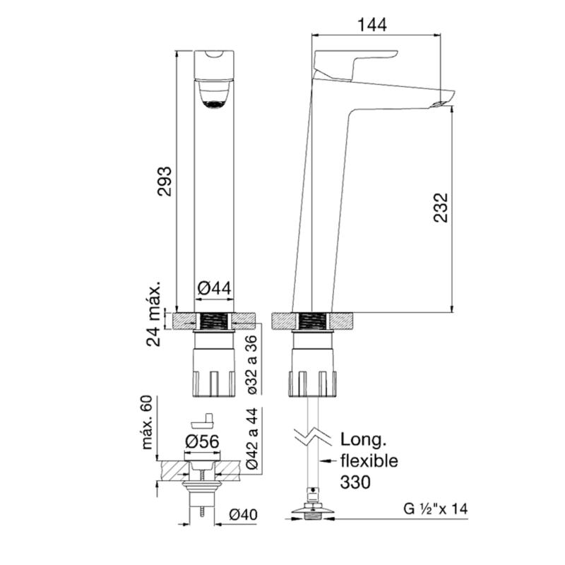Grifería Monocomando Lavatorio Alto Fv Puelo 0181.02/B5 Cromo