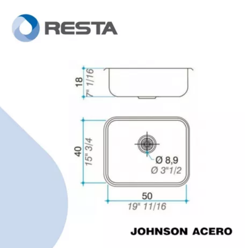 Bacha Pileta Simple Cocina Acero Inoxidable Johnson E50/18