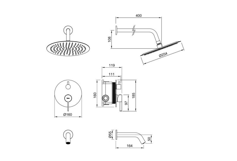 Grifería Ducha Monocomando De Embutir Peirano Steel 80-205