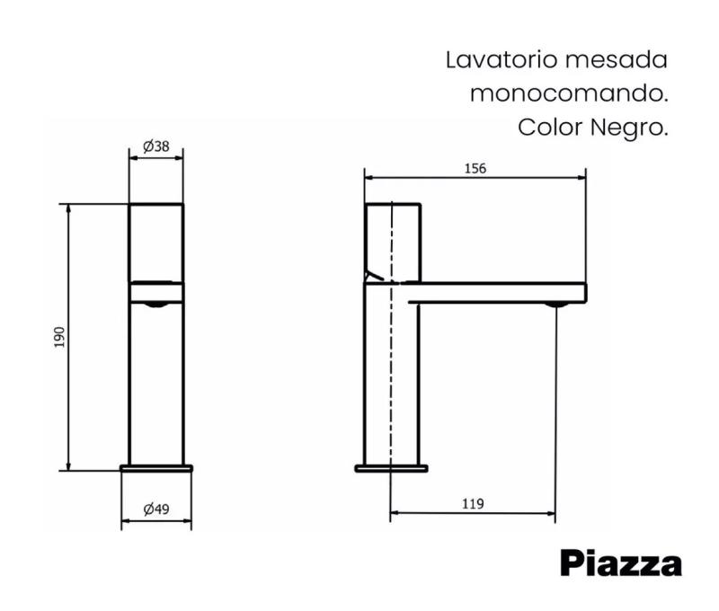 Grifería Lavatorio Bajo Piazza Lounge Negro 10700NE