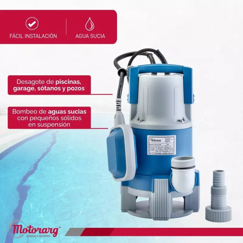 Bomba Sumergible Desagote Motorarg Sapas 0.5hp Agua Sucia 400W