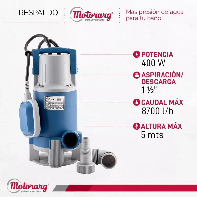 Bomba Sumergible Desagote Motorarg Sapas 0.5hp Agua Sucia 400W