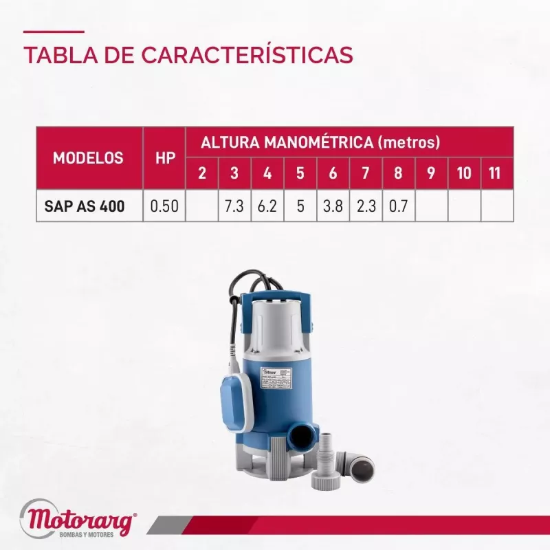 Bomba Sumergible Desagote Motorarg Sapas 0.5hp Agua Sucia 400W