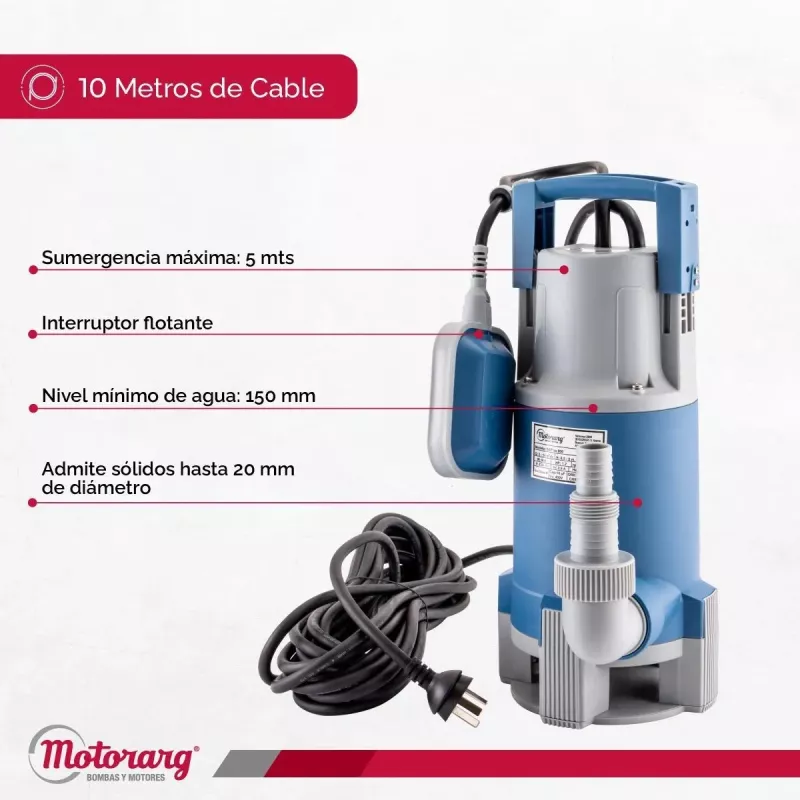Bomba Sumergible Desagote Motorarg Sapas 0.5hp Agua Sucia 400W