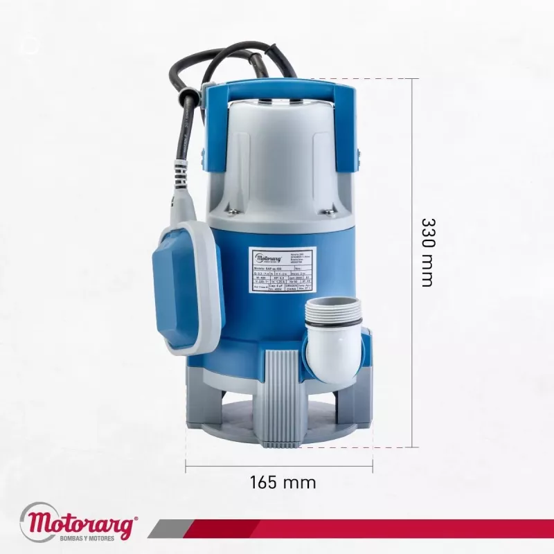 Bomba Sumergible Desagote Motorarg Sapas 0.5hp Agua Sucia 400W