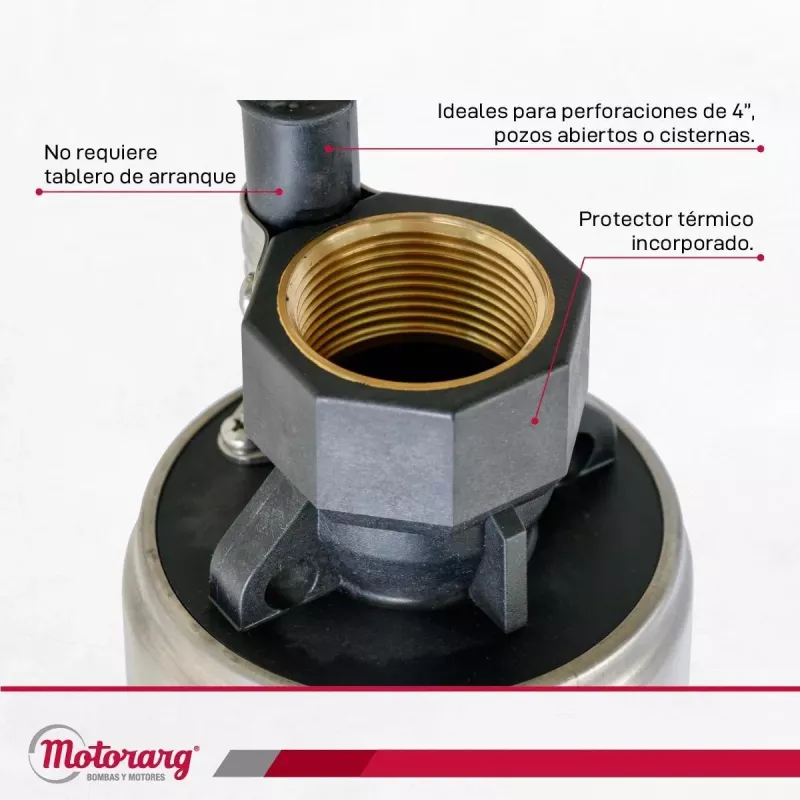 Bomba Sumergible Pozo Motorarg 4PACK80 30 mts Cable 0.8 Hp