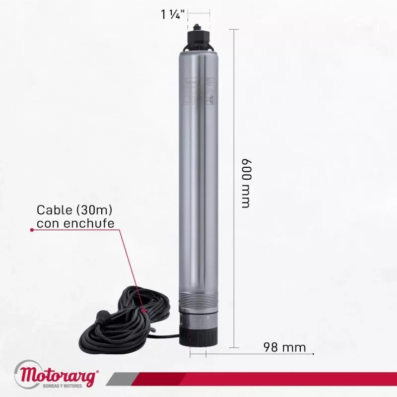 Bomba Sumergible Pozo Motorarg 4PACK80 30 mts Cable 0.8 Hp