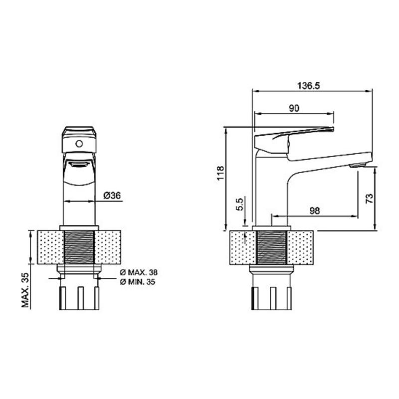 Grifería Lavatorio Bajo Monocomando Peirano Rio Cromo (60-176)