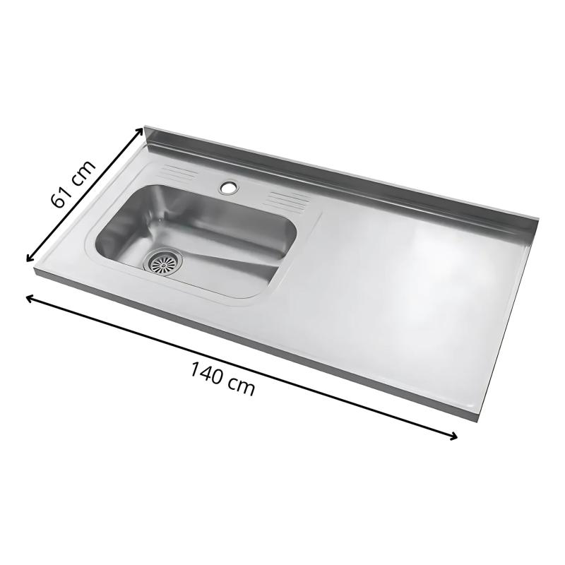 Mesada Cocina AISI 304 De 140cm Con Bacha Z52 Lado Izquierdo Johnson