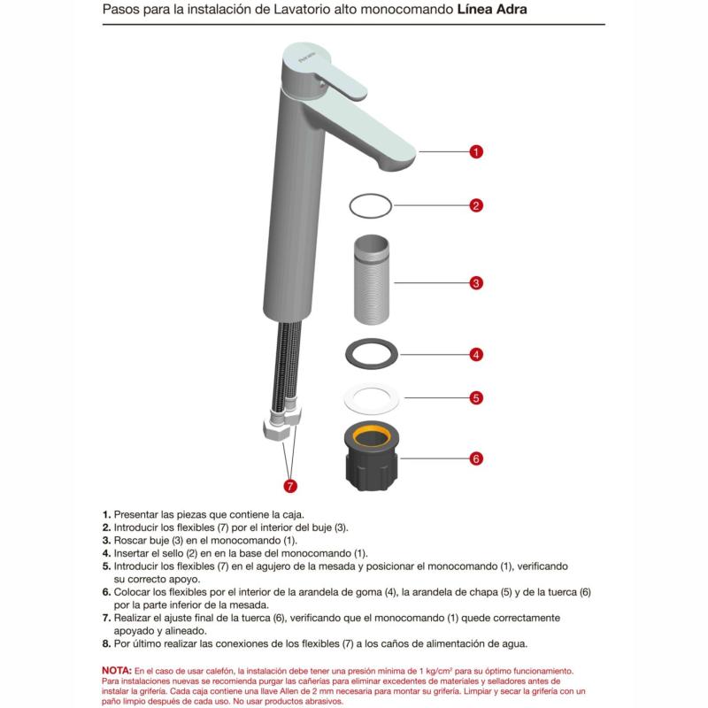Grifería Lavatorio Pico Alto Monocomando Peirano Adra 61-203 Cromo