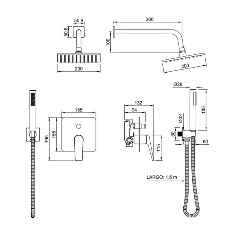 Ducha Y Duchador Monocomando Peirano Linea Black Wave 85-168N