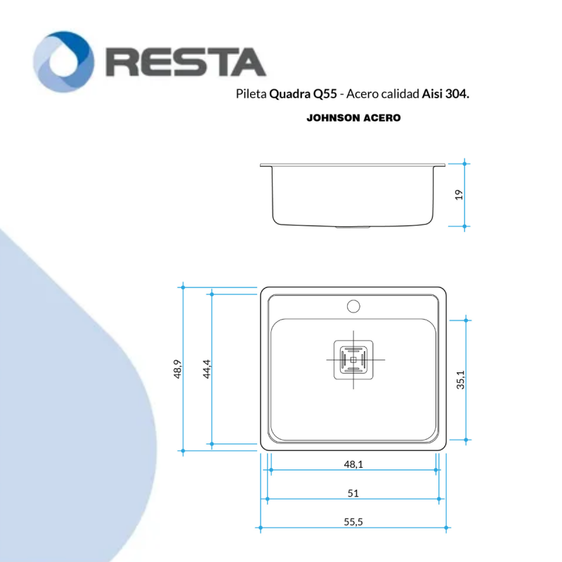 Bacha Cocina Q55A QUADRA MINI JOHNSON C/ANTIRREBALSE