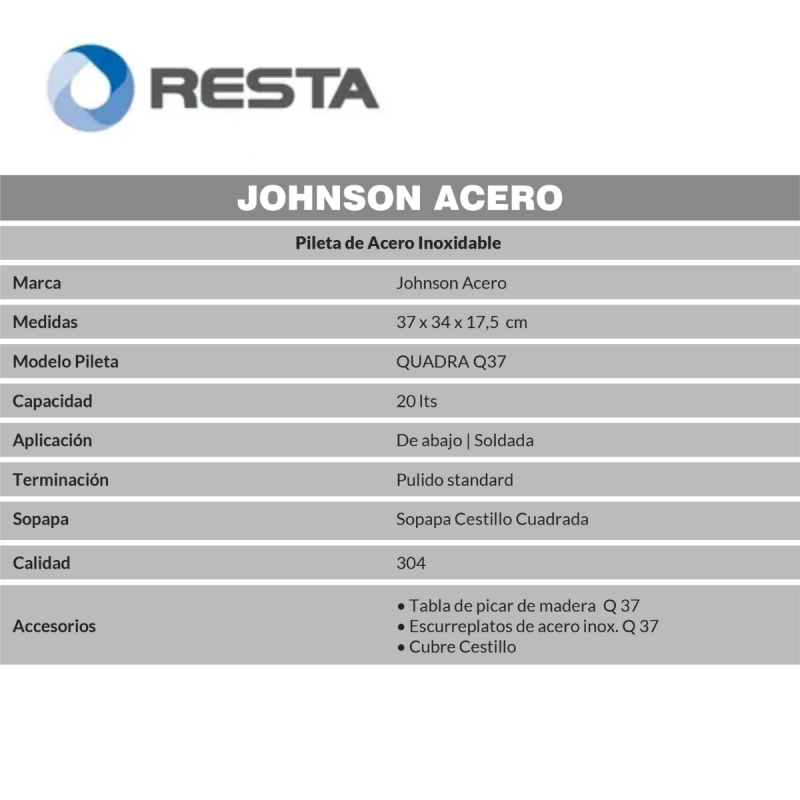 Bacha Pileta Simple Cocina Acero Inoxidable Johnson Q37
