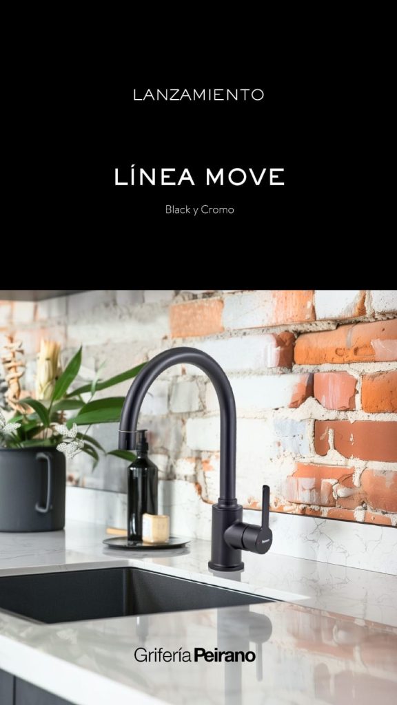 Grifería Cocina Monocomando Peirano Move Black 20-146 Negro Mate