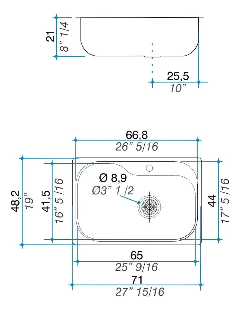Bacha Simple Acero Con Orificio Dosificador Johnson Luxor Si71 ADD
