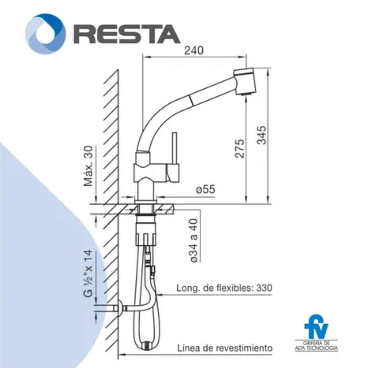 Griferia Monocomando Cocina Fv Temple Con Rociador 412/87