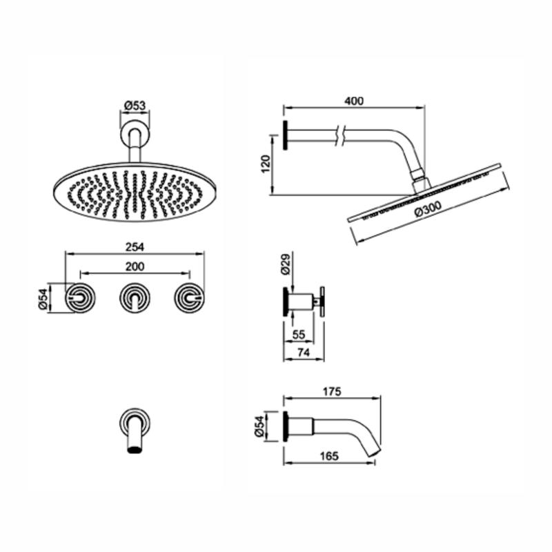 Grifería Ducha Embutir Peirano Pulse Dark Gold 80-175DG