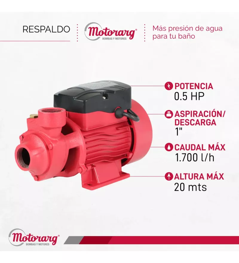 Bomba Periférica MOTORARG PF50 0.5HP 32Mts 1700 l/hs