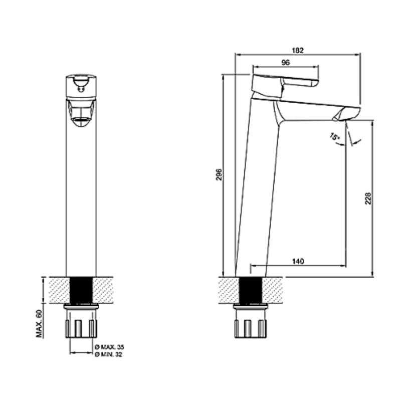 Grifería Lavatorio Alto Monocomando Peirano Adra Black (61-203N)