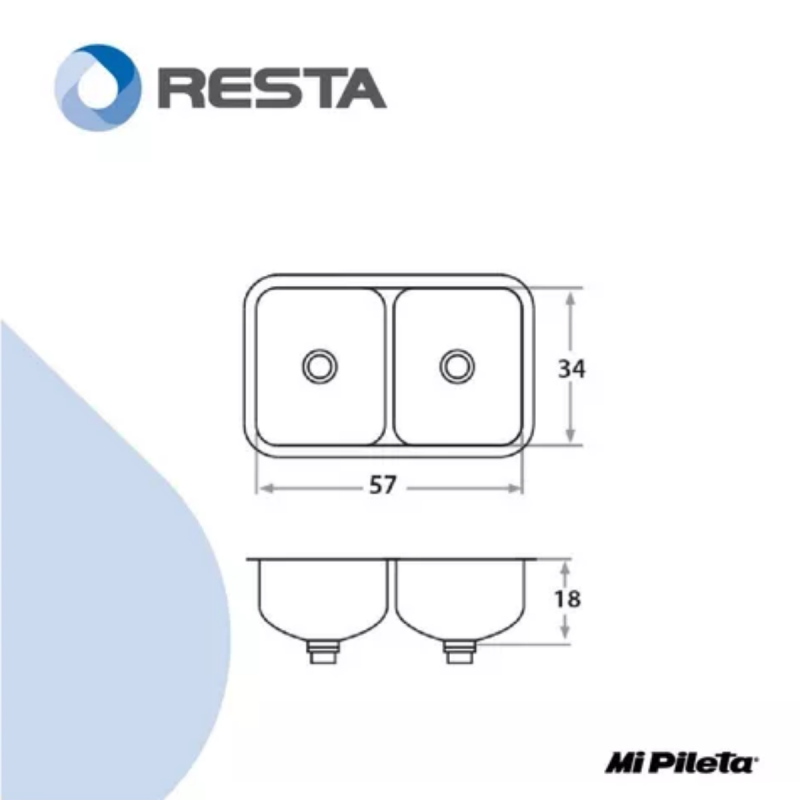 Bacha Cocina Doble Mi Pileta 344 Acero Inoxidable