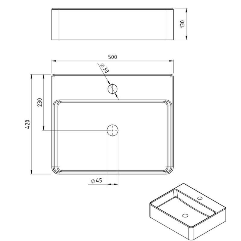 Bacha Apoyar Rectangular 3 Agujeros para Baño Blanco Peirano BCH03/3