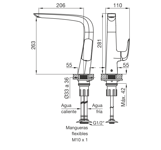 Grifería Monocomando Cocina Fv Epuyen 0411.04/L2 CR Cromo