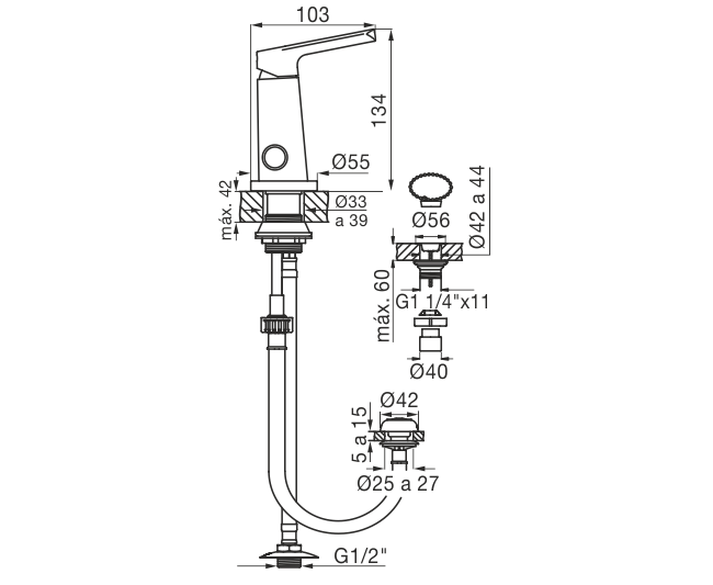 Griferia Monocomando Bidet Con Transferencia Fv Aromo 0189/D8 CR  Cromo