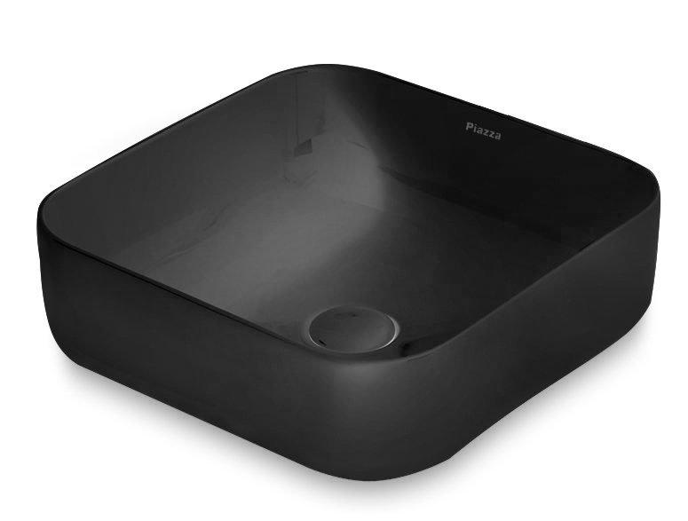 Bacha Apoyo De Porcelana Cuadrada Negro Mate Piazza A423NE