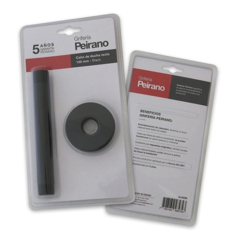 Caño De Ducha Recto Para Techo 150mm Peirano A1452N Negro Mate