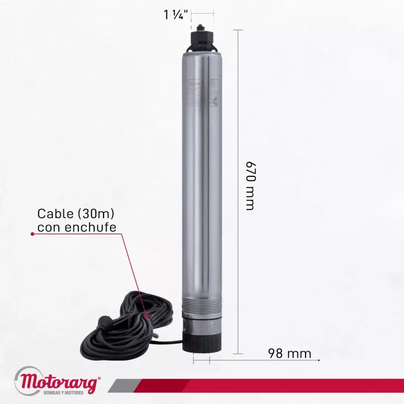 Bomba Sumergible de Pozo Motorarg 4PACK100 30 mts Cable 1 HP