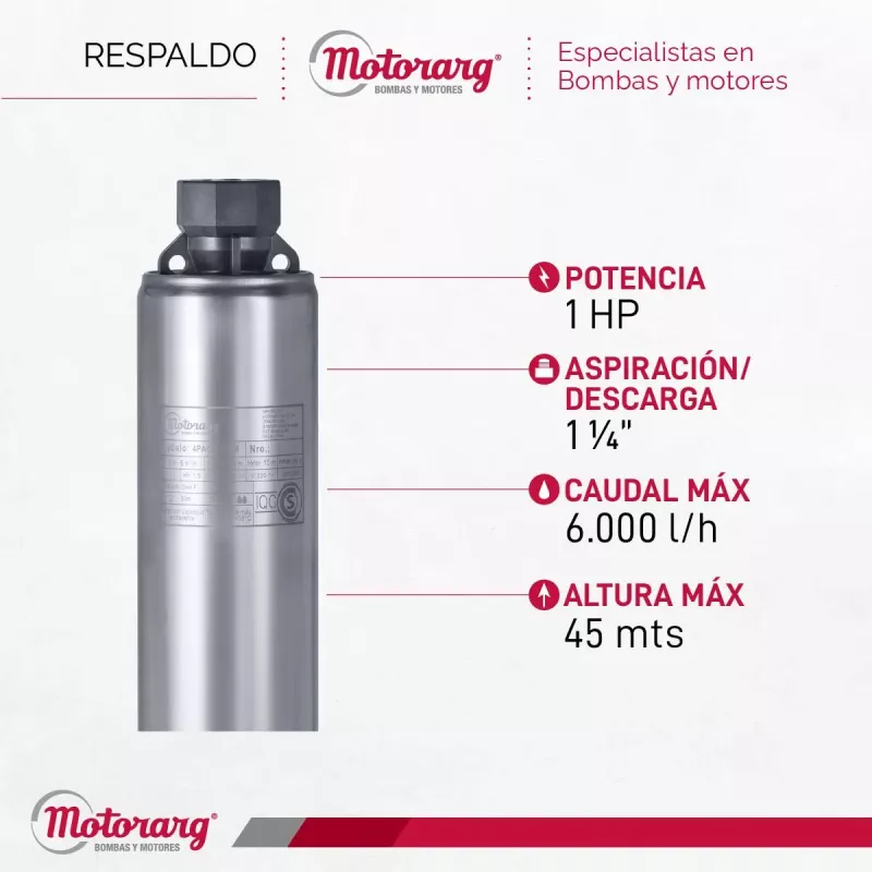 Bomba Sumergible de Pozo Motorarg 4PACK100 30 mts Cable 1 HP
