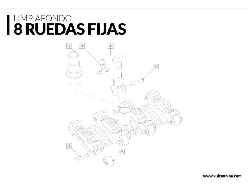 Limpiafondo flexible 8 ruedas Vulcano Cód 110003
