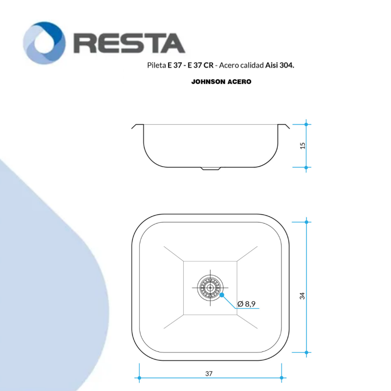 Bacha Simple Pileta Para Cocina Johnson E37