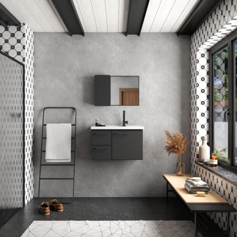 Vanitory Mueble De Acero con Mesada Mármol Sintético Cozimax Roma Negro