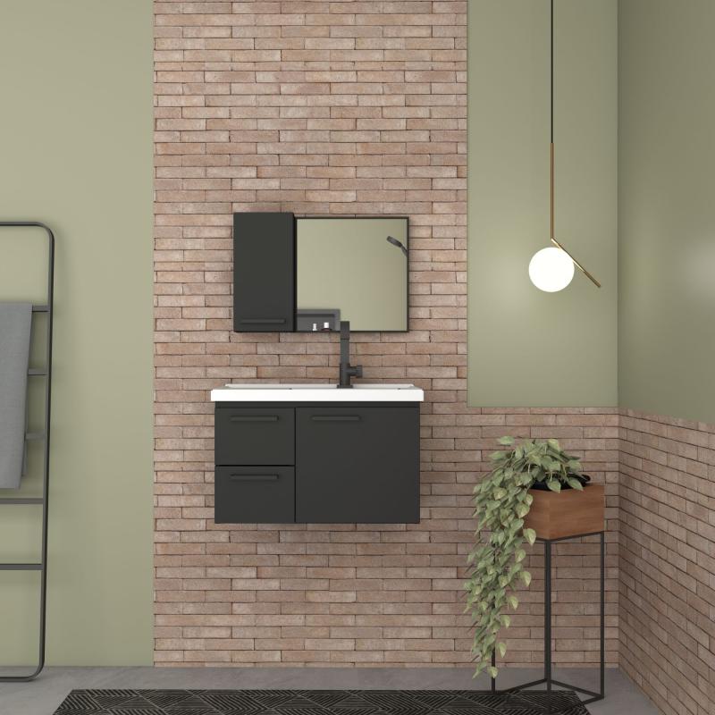 Vanitory Mueble De Acero con Mesada Mármol Sintético Cozimax Roma Negro