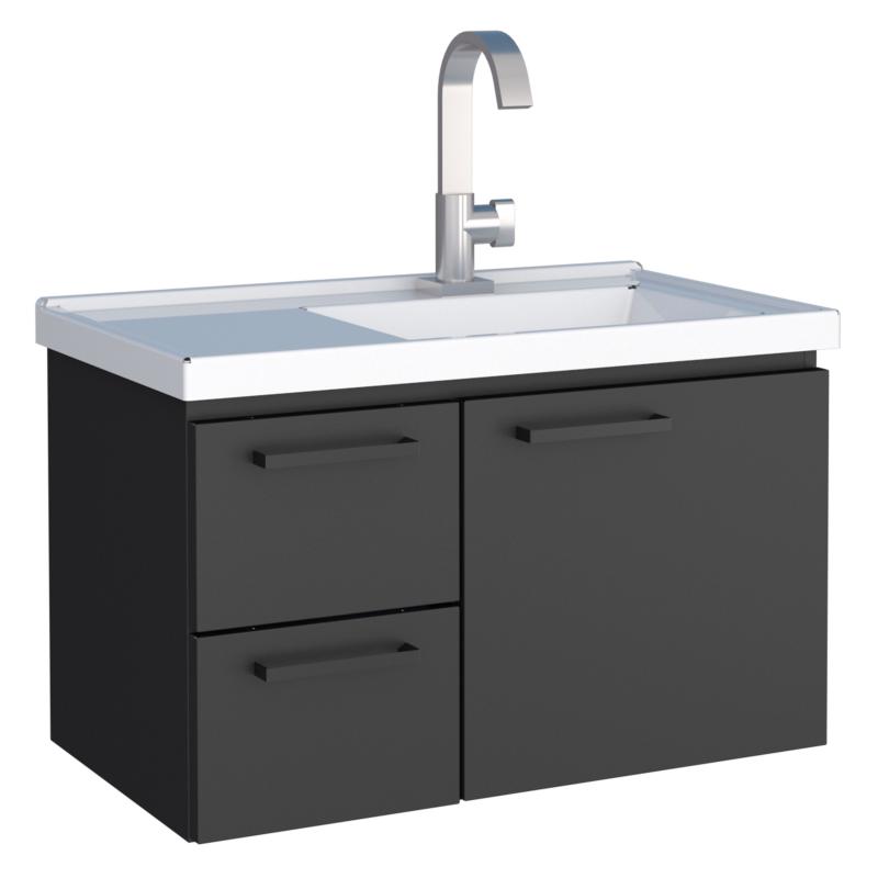 Vanitory Mueble De Acero con Mesada Mármol Sintético Cozimax Roma Negro