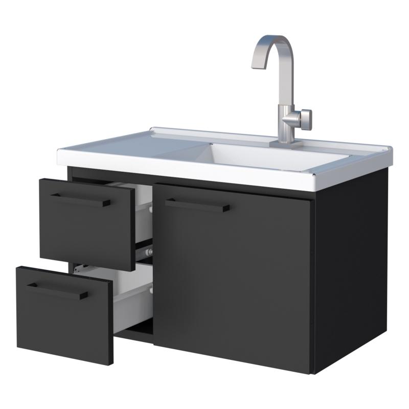 Vanitory Mueble De Acero con Mesada Mármol Sintético Cozimax Roma Negro