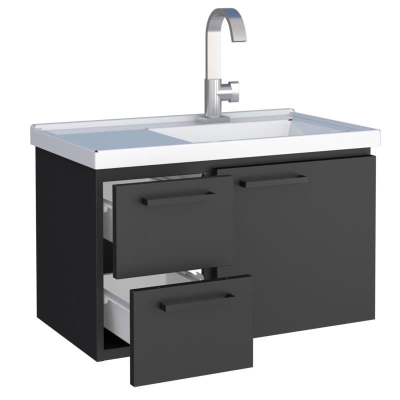 Vanitory Mueble De Acero con Mesada Mármol Sintético Cozimax Roma Negro